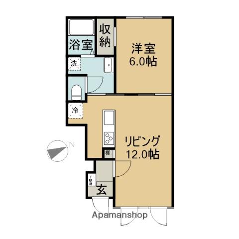 ソレイユA棟(1LDK/1階)の間取り写真