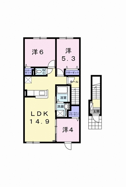 函館本線 滝川駅 徒歩9分 2階建 築4年(3LDK/2階)の間取り写真