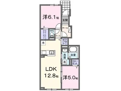 モンターニャⅡ(2LDK/1階)の間取り写真