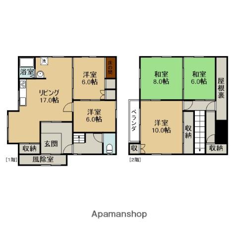 根室本線 赤平駅 バス乗車時間：6分 文京町バス停で下車 徒歩5分 2階建 築59年(5LDK)の間取り写真