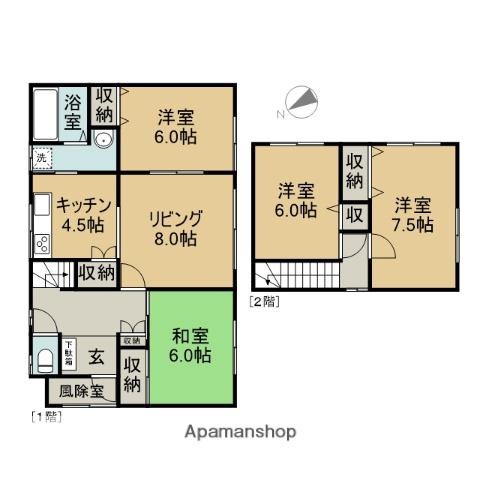 函館本線 滝川駅 バス乗車時間：15分 滝の川町西４丁目バス停で下車 徒歩5分 2階建 築45年(4LDK)の間取り写真