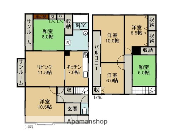 函館本線 滝川駅 バス乗車時間：30分 北光園入口バス停で下車 徒歩20分 2階建 築49年(6LDK)の間取り写真