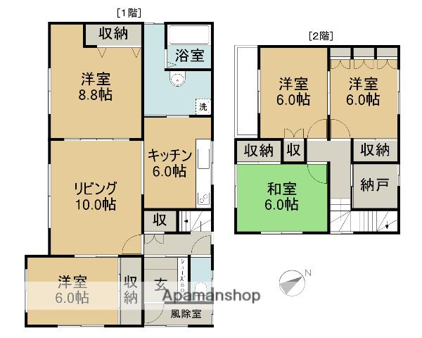 函館本線 砂川駅 徒歩38分 2階建 築45年(5LDK)の間取り写真