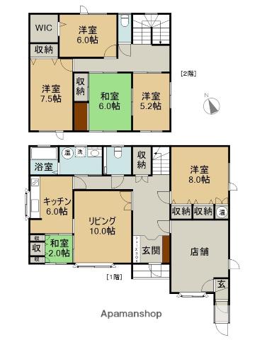 函館本線 滝川駅 バス乗車時間：23分 東滝川バス停で下車 徒歩8分 2階建 築57年(5LDK)の間取り写真