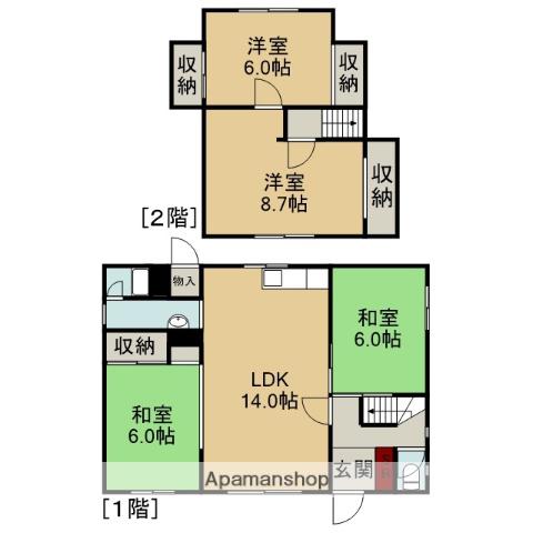 根室本線 芦別駅 徒歩22分 2階建 築53年(4LDK)の間取り写真