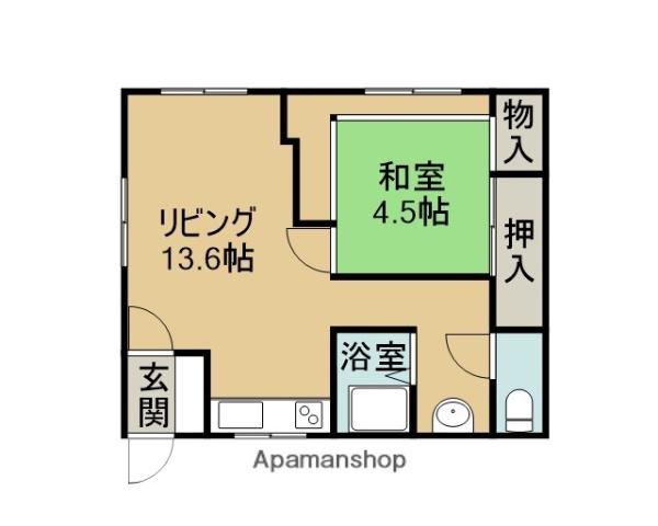 函館本線 滝川駅 バス乗車時間：15分 １００年記念塔入口バス停バス停で下車 徒歩3分 2階建 築60年(1LDK)の間取り写真