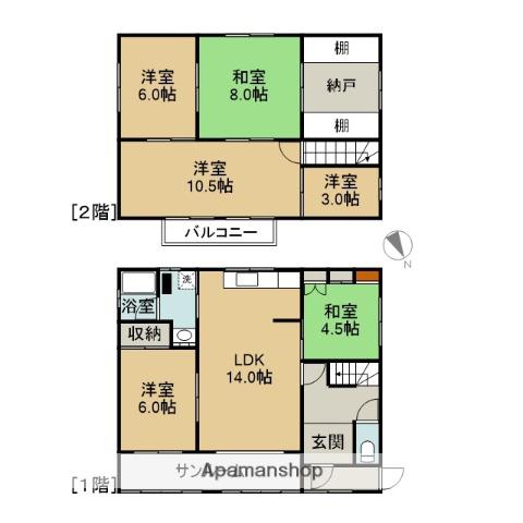 函館本線 滝川駅 バス乗車時間：14分 空知太倉庫前バス停で下車 徒歩8分 2階建 築50年(5SLDK)の間取り写真