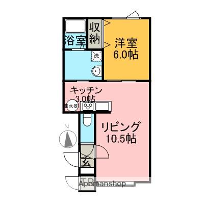 ピアチェーレ(1LDK/2階)の間取り写真