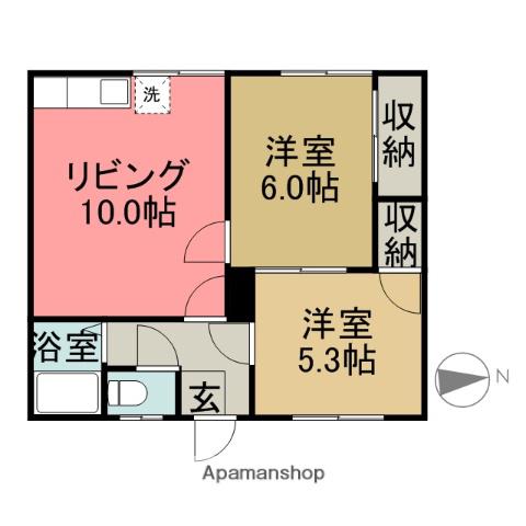 中央マンション(2DK/1階)の間取り写真