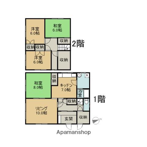 函館本線 滝川駅 バス乗車時間：16分 泉町バス停で下車 徒歩5分 2階建 築46年(4LDK)の間取り写真