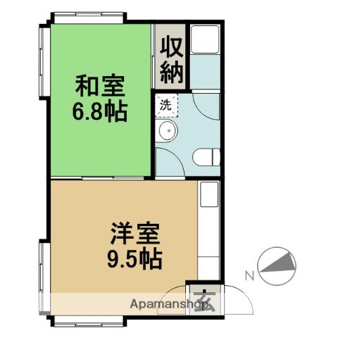 函館本線 滝川駅 バス乗車時間：16分 技術専門学院バス停で下車 徒歩3分 2階建 築34年(1DK/2階)の間取り写真