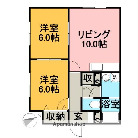 コーポ楓(2DK/1階)の間取り写真