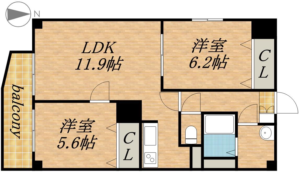 サンライズ旭山公園通(2LDK/2階)の間取り写真