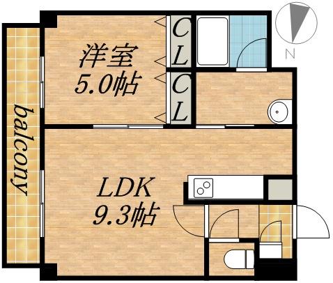 フィオーレクレッシェレ(1DK/3階)の間取り写真