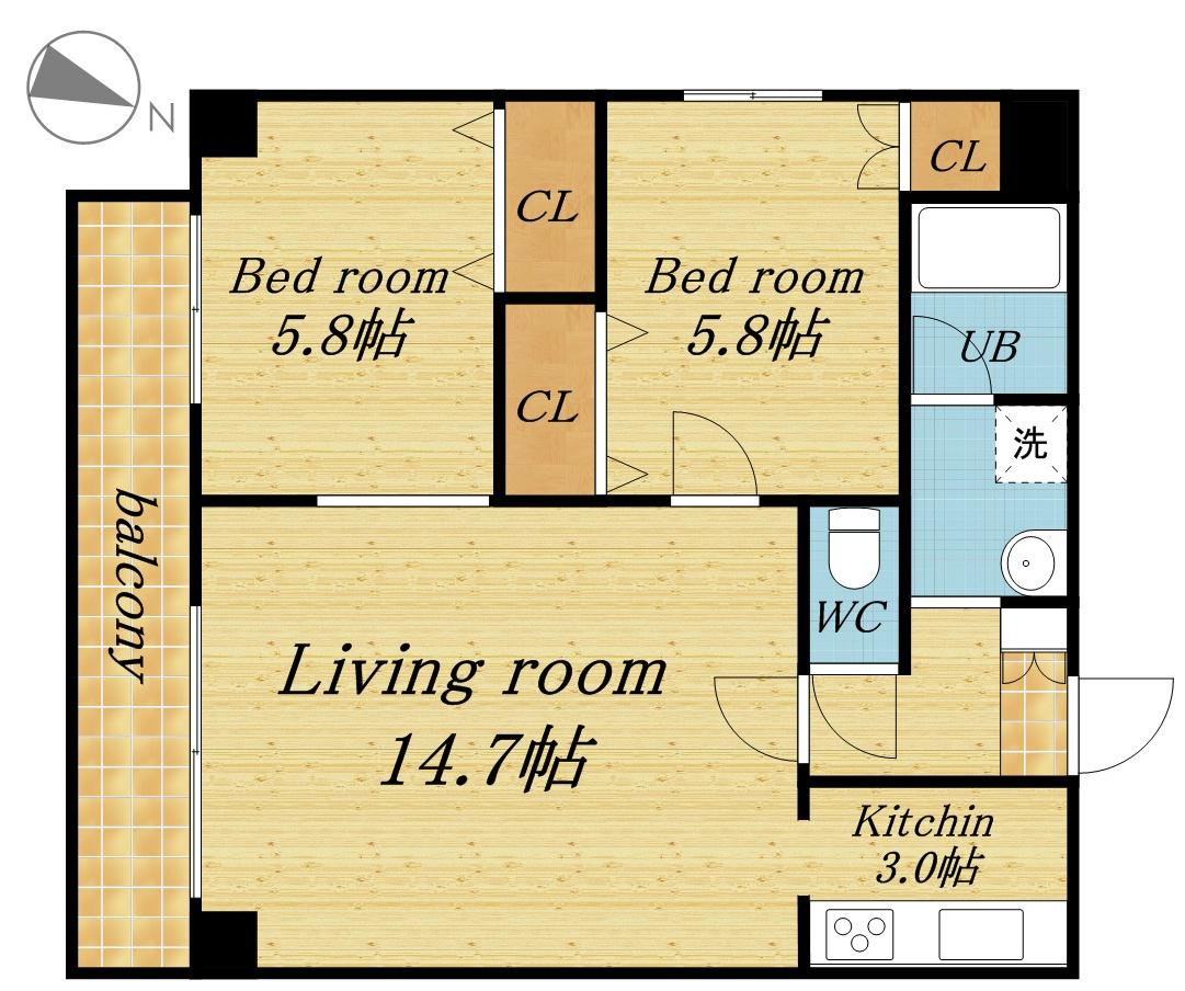 ハイムエルデZW(2LDK/7階)の間取り写真