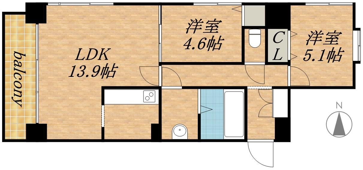 ビッグパレス南4条(2LDK/9階)の間取り写真
