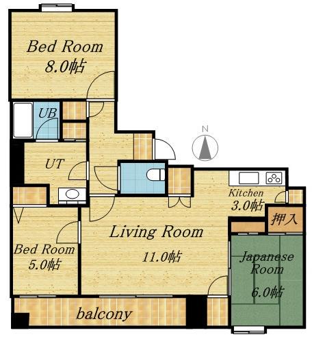 第2九条シャトー桂和(3LDK/8階)の間取り写真