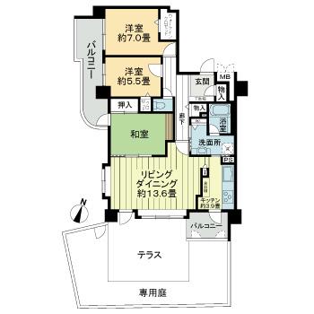 ライオンズマンション円山桜通(3LDK/1階)の間取り写真