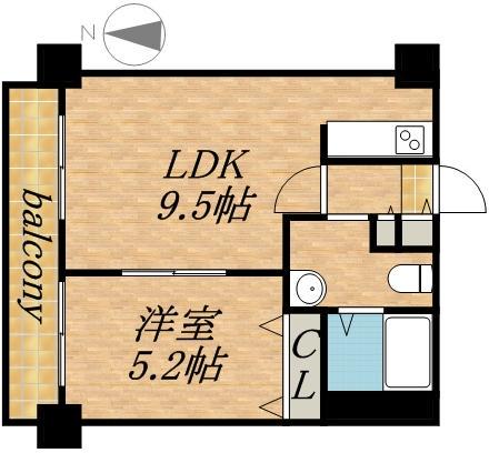グランカーサ南11条(1DK/4階)の間取り写真