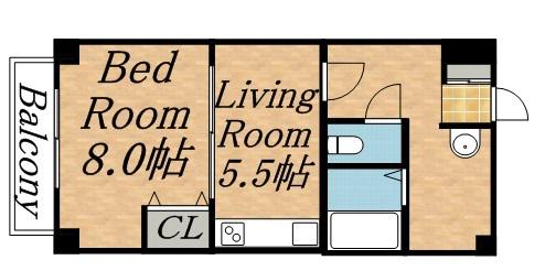 ドミ18ロイヤル(1DK/8階)の間取り写真