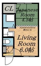 第6ハイツ幸梅(1DK/1階)の間取り写真