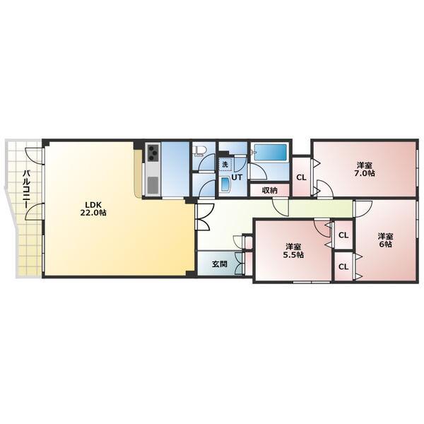 イーホライズン旭山(3LDK/2階)の間取り写真