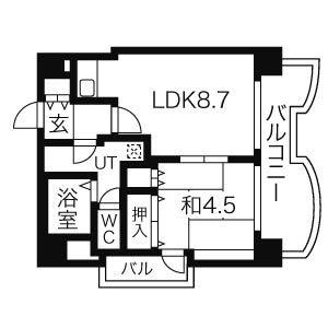 札幌ビオス館(1LDK/9階)の間取り写真