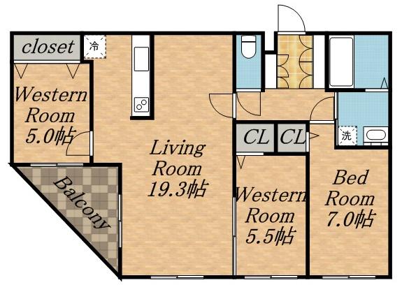 CACAO円山(3LDK/2階)の間取り写真