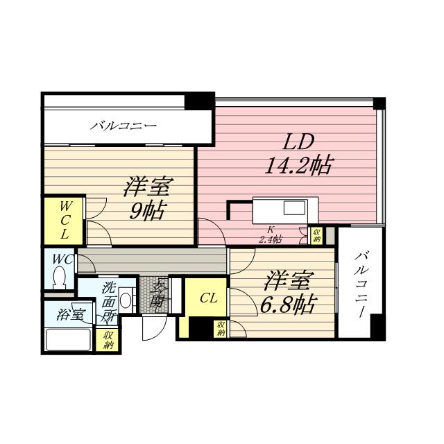 ラフィネタワー札幌南3条(2LDK/12階)の間取り写真