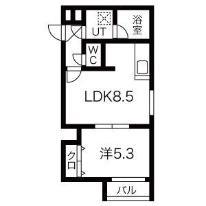 オルセー北円山(1LDK/2階)の間取り写真