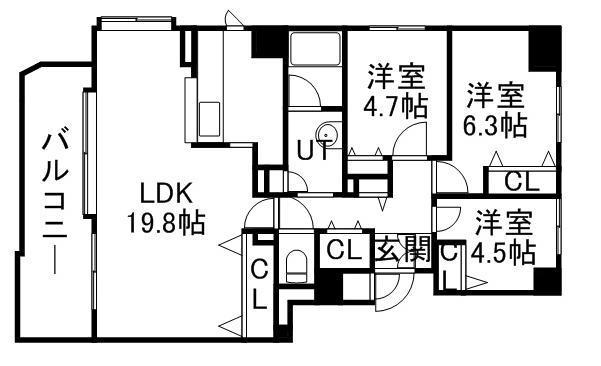 アルス旭ヶ丘(3LDK/8階)の間取り写真