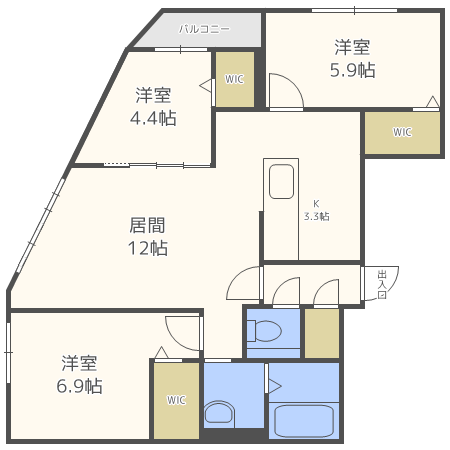 ビッグレジデンス旭ヶ丘(3LDK/5階)の間取り写真