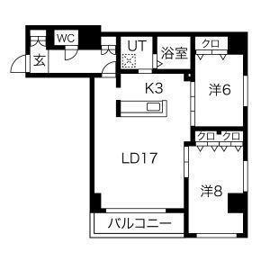レゾ札幌(2LDK/4階)の間取り写真