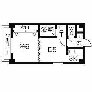 ローレル7・8(1DK/6階)の間取り写真
