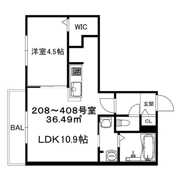 ブランシャールALAIN幌平橋(1LDK/4階)の間取り写真
