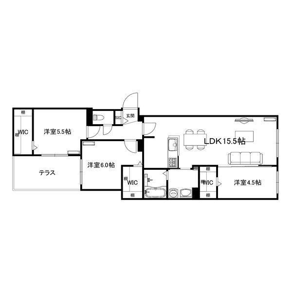 ブランシャール西線11条HD(3LDK/1階)の間取り写真