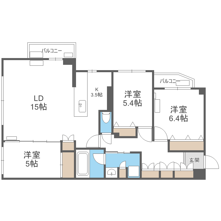 SーRESIDENCE南円山BLAZE(3LDK/3階)の間取り写真