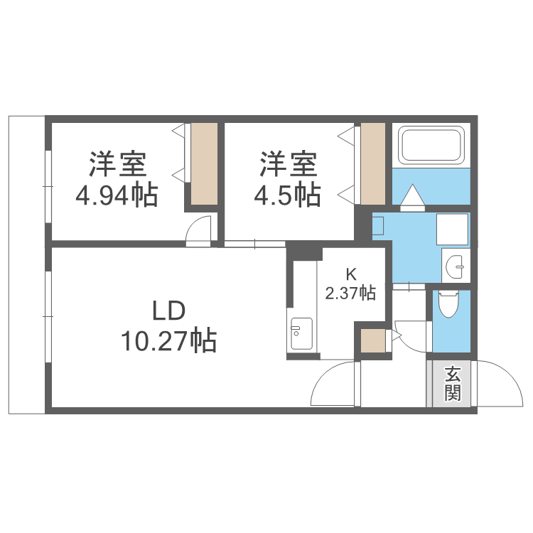 S-RESIDENCE医大南ALTIER(2LDK/1階)の間取り写真