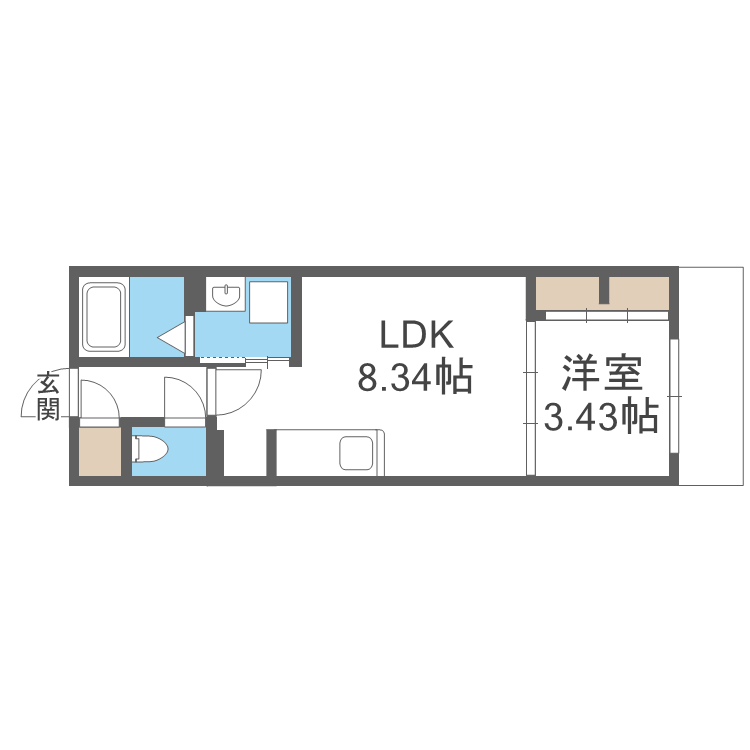 S-RESIDENCE医大南ALTIER(1LDK/1階)の間取り写真