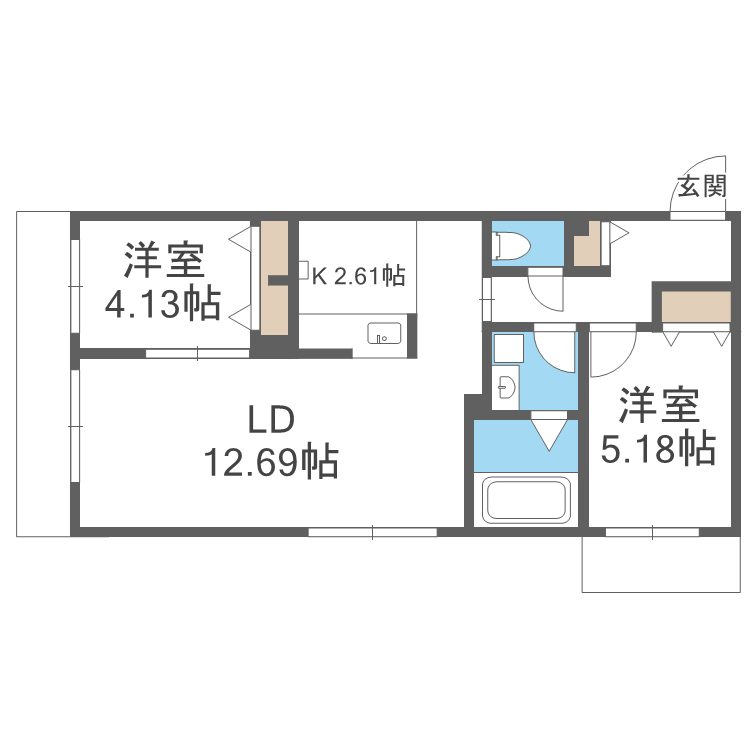 S-RESIDENCE医大南ALTIER(2LDK/1階)の間取り写真