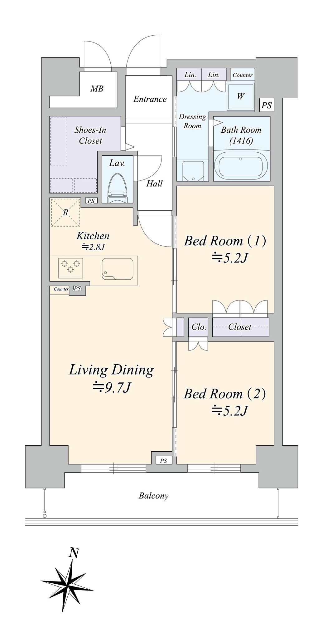 ジュノール札幌植物園(2LDK/14階)の間取り写真