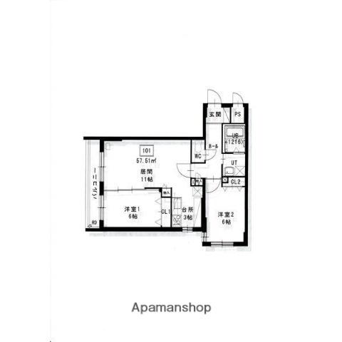 ラディア山鼻(2LDK/2階)の間取り写真