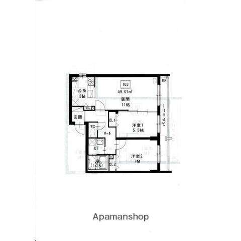 ラディア山鼻(2LDK/2階)の間取り写真