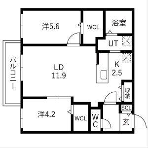 ブランシャールKI幌平橋(2LDK/3階)の間取り写真