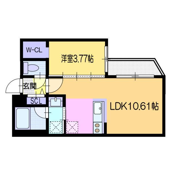 ラ・シュエット札幌駅(1LDK/2階)の間取り写真