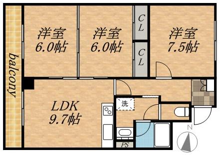 マンションベルグ(3LDK/3階)の間取り写真