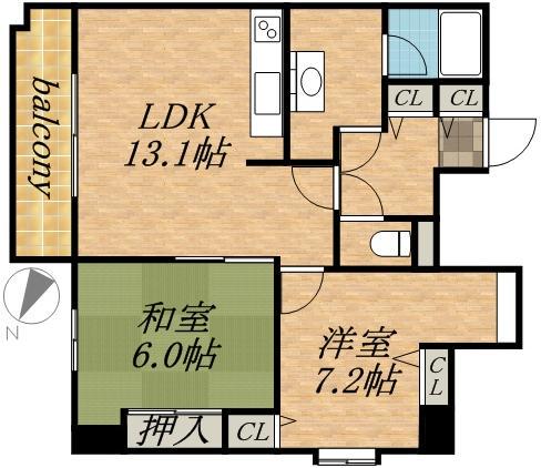 旭山シャトー桂和(2LDK/9階)の間取り写真