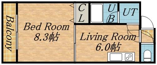 ジュマ旭ヶ丘(1DK/2階)の間取り写真