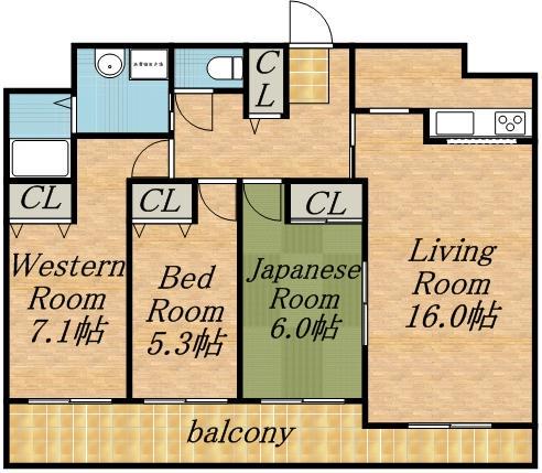 オリエンタルコート大友(3LDK/4階)の間取り写真