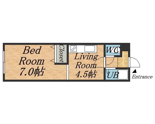 ベルハイム大谷地(1DK/1階)の間取り写真